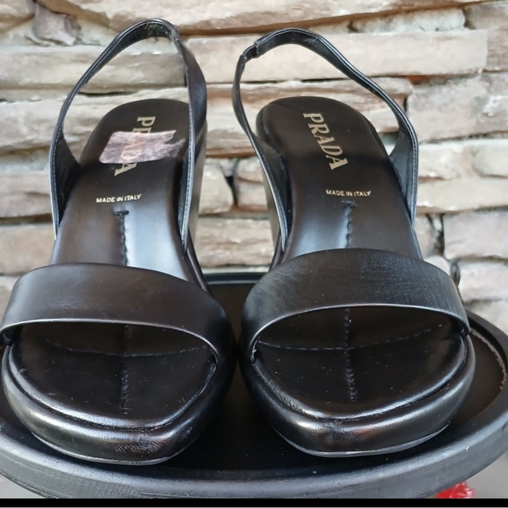 Prada Black Leather Wedge Sandals - Picture 4 of 8